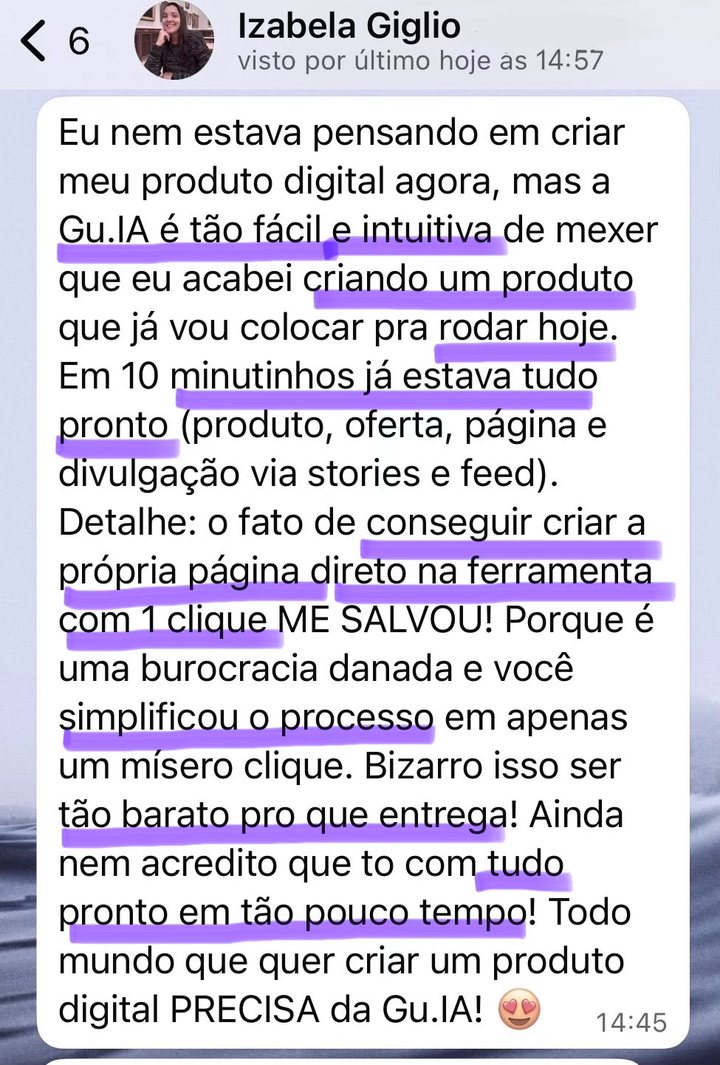 Depoimento de Izabela sobre a Gu.ia